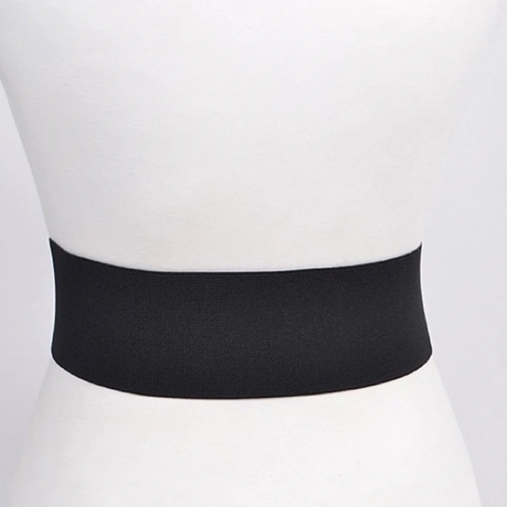 Black Leather Wide Elastic Studded Waist Statement Belt